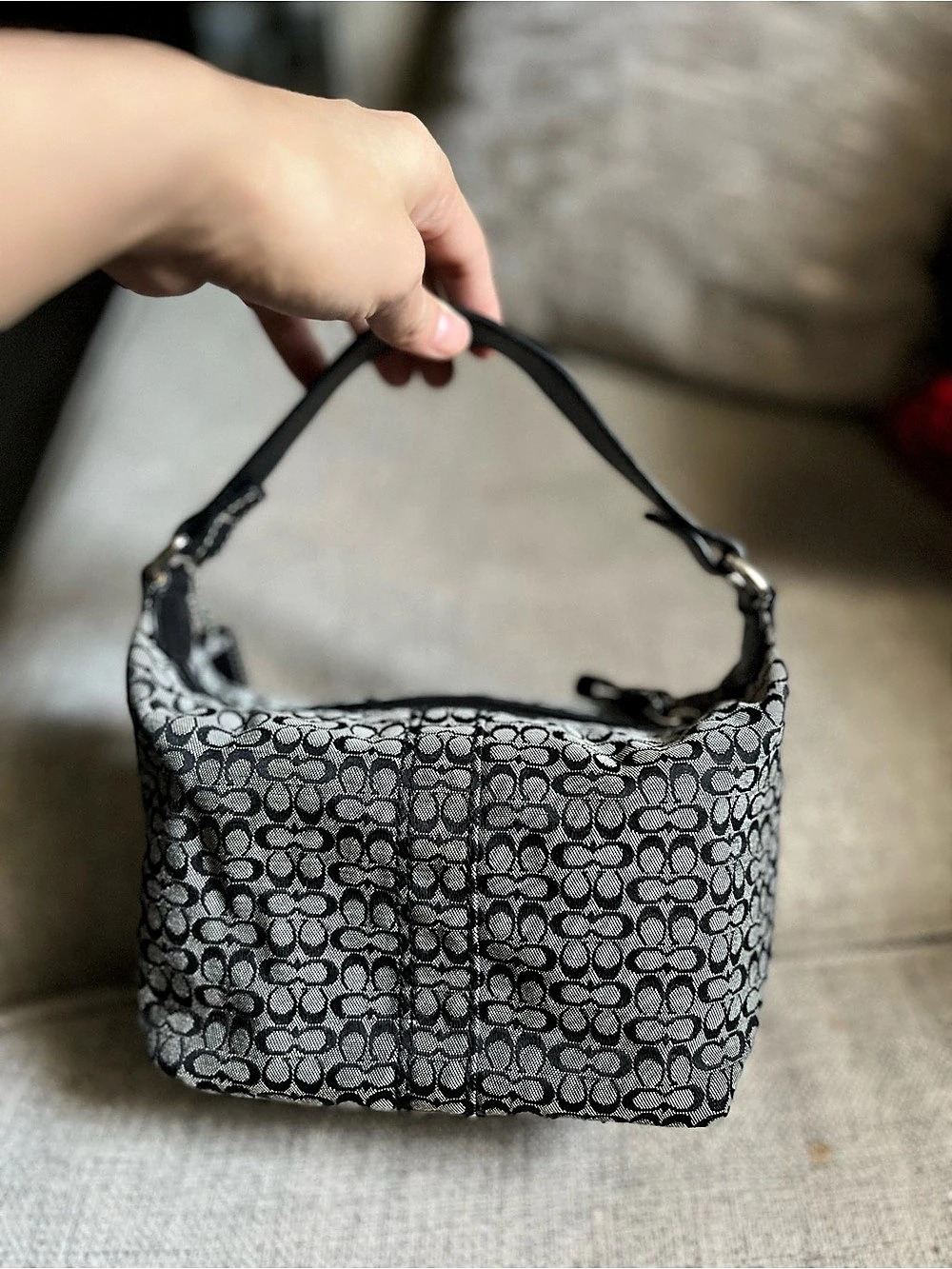 Vintage Coach Soho Signature Hobo Shoulder Bag Black & Gray - Picture 2 of 6